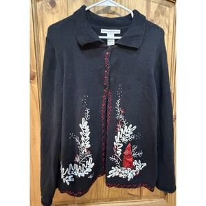 Carly St Claire XL Christmas Cardinal Beaded‎ Sweater Cardigan Cottagecore